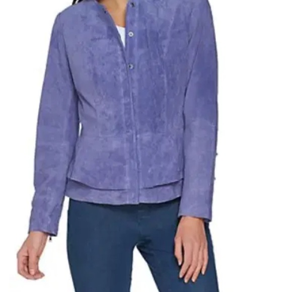 Isaac Mizrahi Live! Women's Purple Suede Jacket - Picture 2 of 4